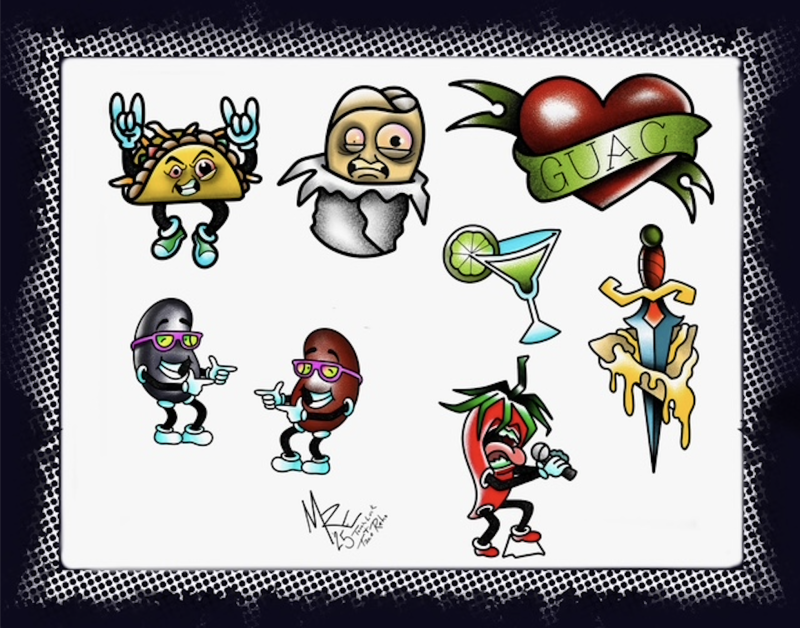 Special taco-themed tattoos will be offered Nov. 22 and 23, as part of the collaboration between Tough Luck Tattoo and Taco Reho to benefit the food ministry programs at Epworth UMC in Rehoboth Beach. SUBMITTED PHOTO
